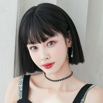 【巴黎精品】現貨+預購 短假髮透氣假髮片輕量隱形增髮整頂假髮角色扮演-一刀切齊瀏海個性直髮女假髮a1ct4