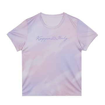 KAPPA義大利時尚吸濕排汗女性短袖圓領衫粉紫漸層滿版 38273HWT62