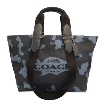 【COACH】帆布手提肩背購物托特包(迷彩藍)