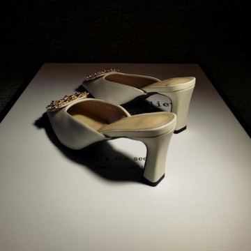 包頭拖鞋女白色高跟鞋2025新款試衣鞋女服裝店高跟拖鞋女真皮涼拖