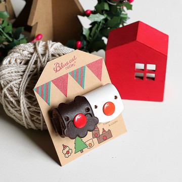 【聖誕禮物 掉進煙囪的聖誕老人】Tinny 真皮革集線器 雪人2入