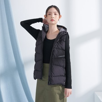 超顯瘦側邊開衩連帽羽絨背心(黑色)-女