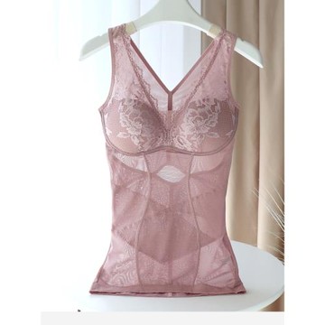 帶胸罩塑身衣女薄款收腹背心帶胸墊美體內衣緊身性感束腰打底衣