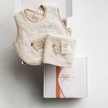 【kontex】今治Fluffy系列有機棉方巾圍兜禮盒-綿羊/大象 (附提袋