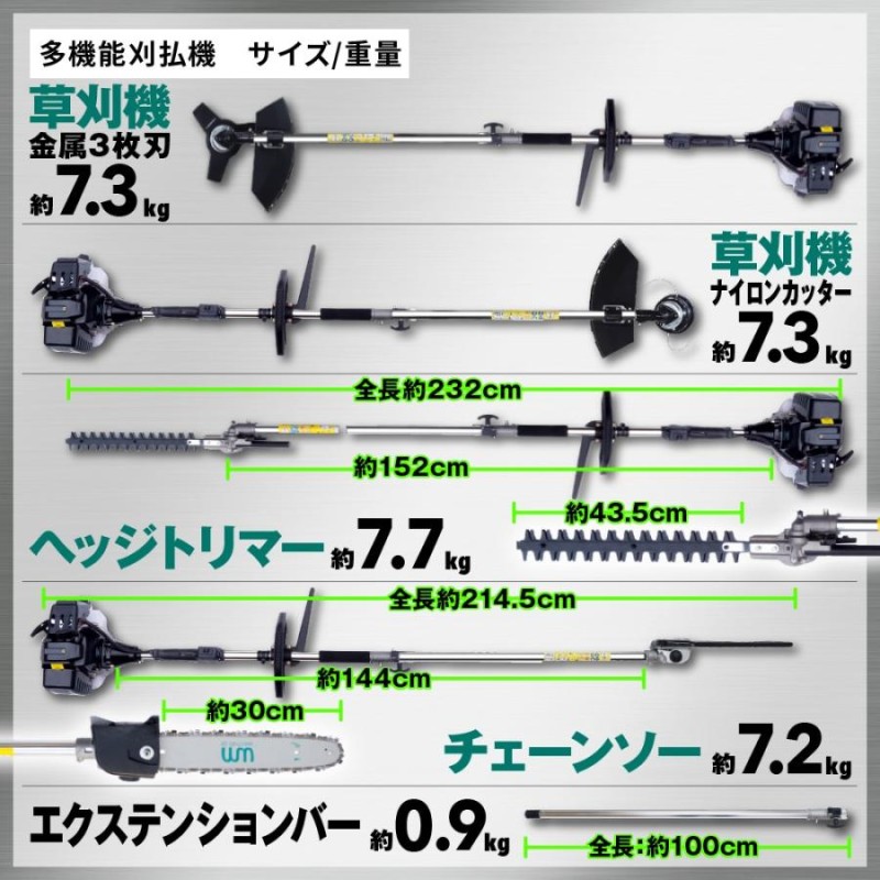 エンジン式 高枝切りチェーンソー 52cc 多機能園芸機 草刈り 生垣