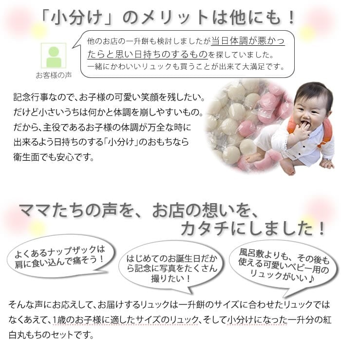 一升餅 一生餅 名入れ 1歳 誕生日 名前入り デニムリュック ＆ 小分け 一升餅 セット 名入れ 背負い餅 ギフト お祝い プレゼント