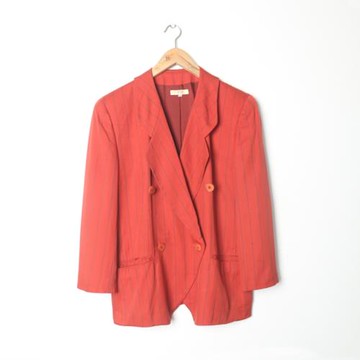 古著vintage日本制高端中古精品雙排扣條紋真絲氣質女西裝外套