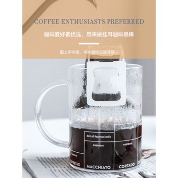 ins簡約耐高溫高硼硅帶刻度玻璃杯掛耳咖啡杯透明花式咖啡配方杯
