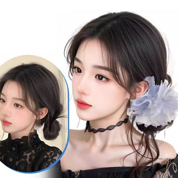 【梨花HaNA】   夢幻藍羽毛慵懶女孩蓬鬆仿真髮假髮抓夾 手殘別怕一戴即可