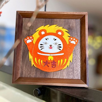 景泰藍十二星座達摩招財貓木盤擺設 - 獅子座