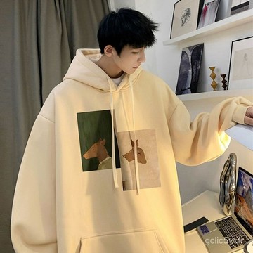 加絨加厚美式衛衣男款秋冬季連帽外套青少寬鬆高街百搭衣服 帽t 大學t 連帽衛衣 套頭衛衣 外套 美式復古 帽t