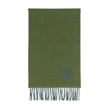 LOEWE Anagram 喀什米爾羊毛雙色圍巾(卡其綠/藍色) F810250X01 4165