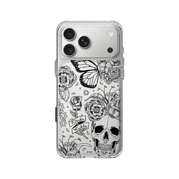 iPhone 17 Pro Max Clear Case（相機按鈕） 透明 - Frida Kahlo - 花骨骷顱頭（素描）