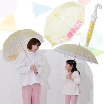 日本 kukka hippo - 兒童雙色外圈霓虹透明直傘-黃 (50cm)