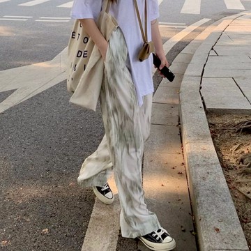 扎染褲子女寬松直筒秋夏薄款新款高腰垂墜感闊腿褲休閑拖地褲