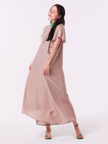 Pleated Wide Rayon Blend Maxi Dress [BEIGE]