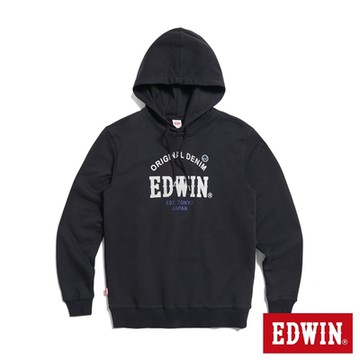 EDWIN 男裝 大英文字徽章長袖連帽T恤-黑色