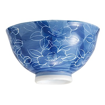 西海陶器 水墨牡丹 飯碗 日式陶瓷餐具 藍色花紋  1個