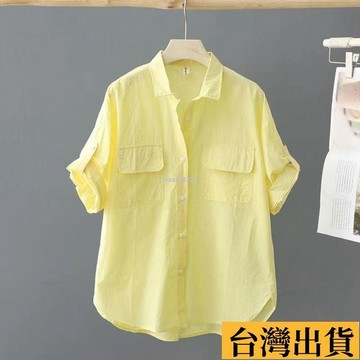 🌾限時低價🌴 短袖純色女2025年夏季新款韓版純棉減齡襯衣寬鬆顯瘦氣質上衣