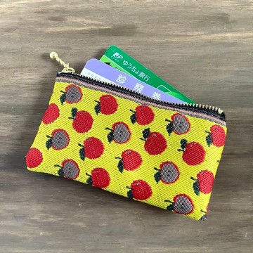 【蘋果】榻榻米布邊 扁平迷你小包 零錢包 卡片夾 復古流行黃色