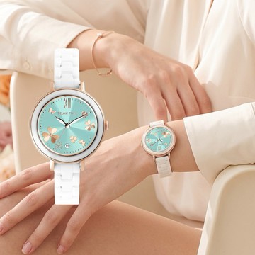 【畢業快樂】RELAX TIME 拾光花語 大三針陶瓷女錶 手錶 禮物-湖水綠 RT-122-05