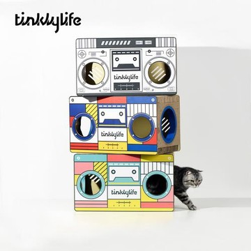 上宅▲Tinklylife收音機貓抓板貓窩瓦楞紙貓房紙箱盒子磨爪貓玩具