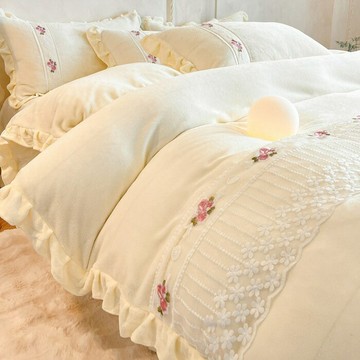 秋冬季雙面加厚牛奶絨床上四件套珊瑚法蘭絨床裙被套床單三件套4