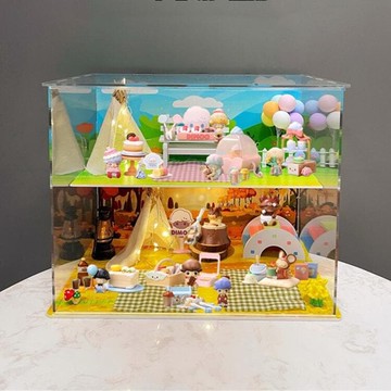 T泡泡瑪特DIMOO一起去郊遊系列手辦盲盒道具主題場景展示盒