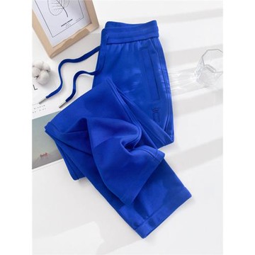 高級感克萊因藍2025年新款毛圈衛褲女款春秋直筒大碼休閑運動長褲