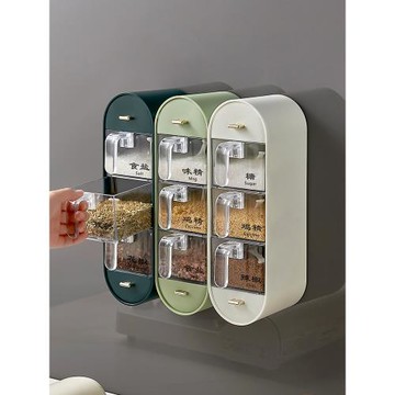 壁掛式墻上掛調味盒組合一體套裝調料盒免打孔鹽味精調味罐抽拉式