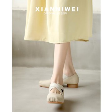 瑪麗珍鞋2025春夏方頭百搭豬嘴芭蕾鞋淺口奶奶鞋復古風粗跟單鞋女