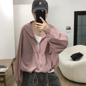 夏季新款簡約百搭薄款開衫外套新品 多巴胺女連帽寬鬆休閒防曬衣 长袖防晒衣 空调衣 超轻速干衣 防晒衣 女装上长外套