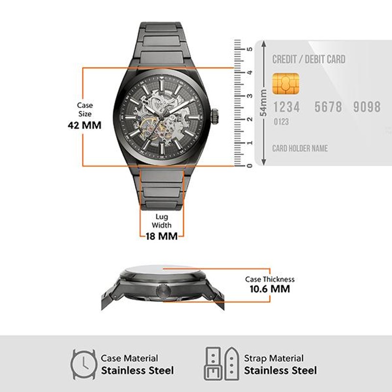 腕時計 メンズ フォッシル 自動巻き アナログ 時計 ステンレス スモーク EVERETT ME3206 FOSSIL 公式 | LINEショッピング