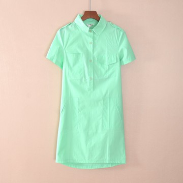 夏款女簡約中長裙短袖polo領純色套頭連衣裙子寬松時尚潮