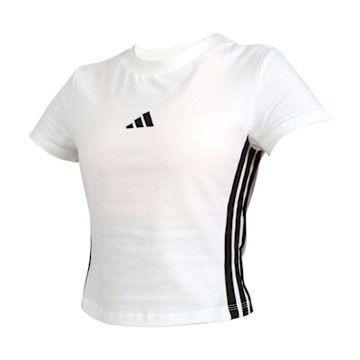 ADIDAS 女短版短袖T恤-休閒 上衣 慢跑 愛迪達 JE1239 白黑