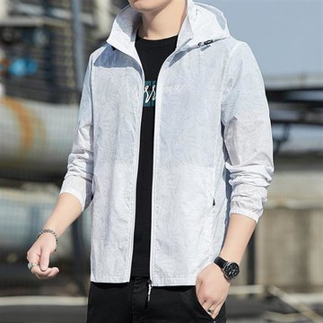 【巴黎精品】防曬外套連帽夾克-冰絲印花透氣薄款男外套3色a1ch50