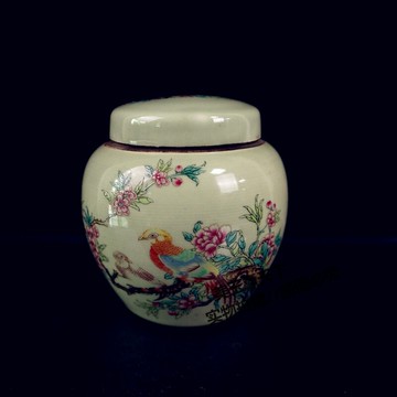 古玩 景德鎮陶瓷清同治粉彩富貴花鳥圖茶葉罐 儲物罐家居裝飾擺件