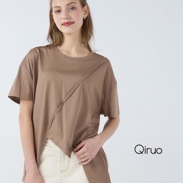 【Qiruo 奇若】春夏專櫃卡色短袖上衣7095A 下擺不規則造型