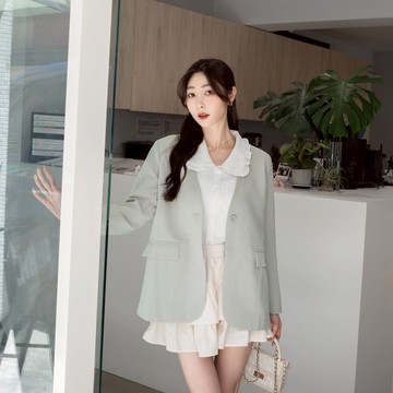 (韓系歐膩)送繞脖！單釦口袋墊肩寬鬆西裝外套 SY696144【現貨】