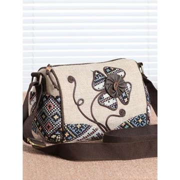 民族風女士包包單肩斜挎包布藝百搭復古風編織輕便小方包簡約布包