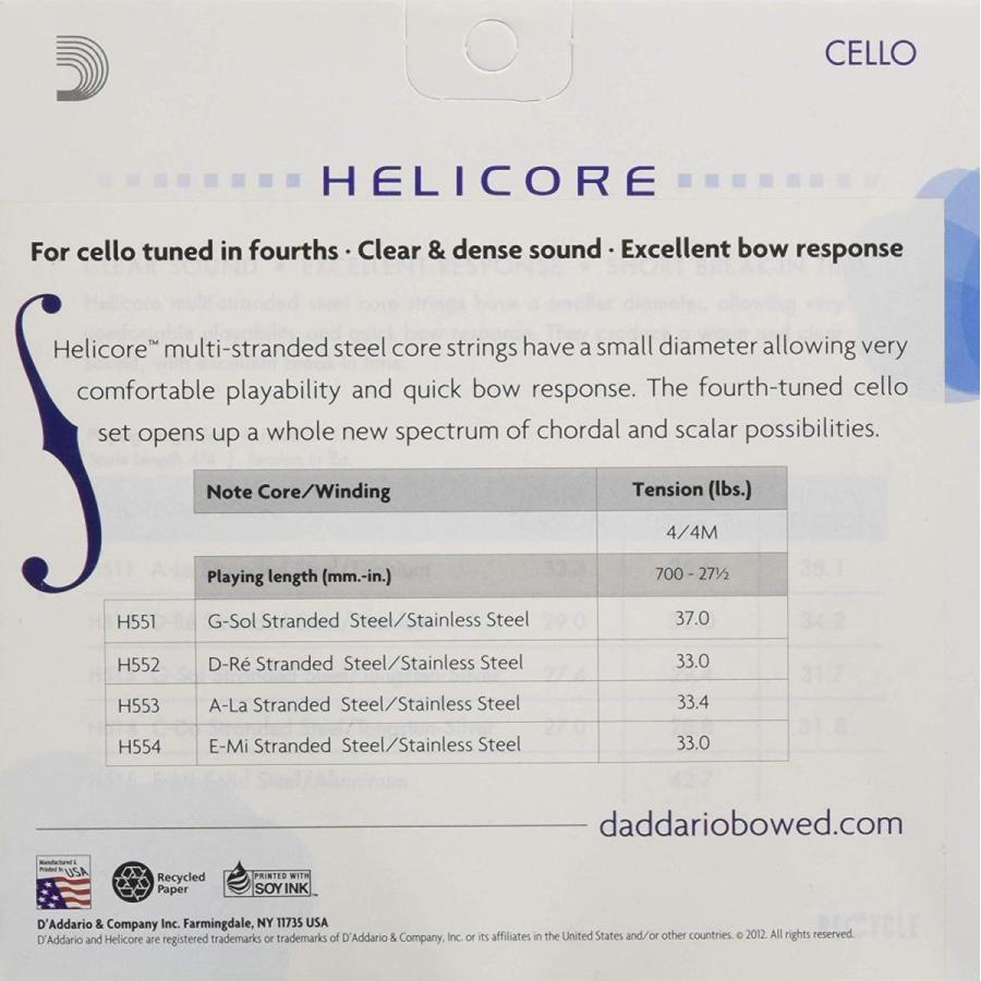 D'Addario ダダリオ チェロ弦 Helicore Fourths-Tuning Set H550 4M Medium Tensi