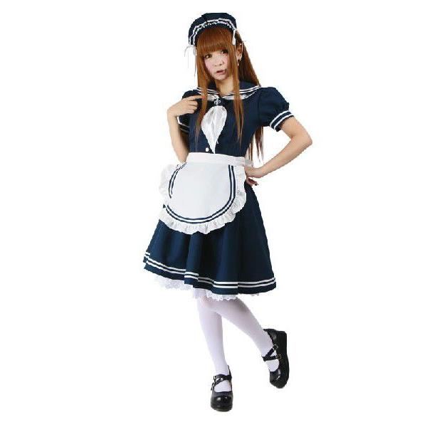 セーラー服メイド衣装コスプレ/エプロン付 スカーフ付メイド服