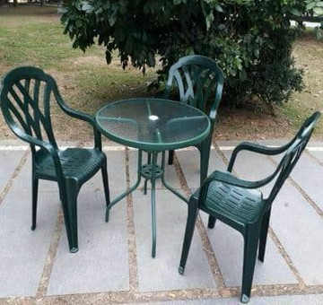 【Brother 兄弟牌】80cm玻璃圓桌加綠色塑膠椅一桌四椅組(戶外休閒)