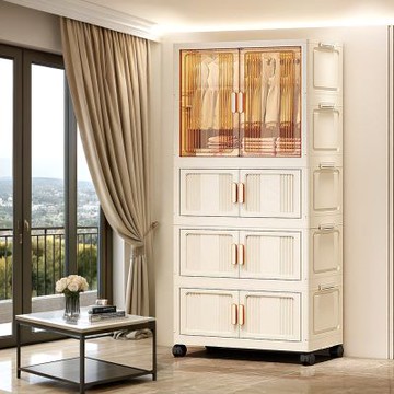 Mr.box  88大面寬優雅雙開門摺疊衣櫃5層收納櫃-附輪 (1衣櫥+3層收納櫃)