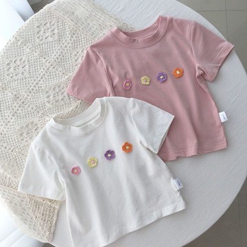 mori🎀mori韓版夏款女童短袖t恤純棉可愛寶寶立體小花半袖上衣兒童
