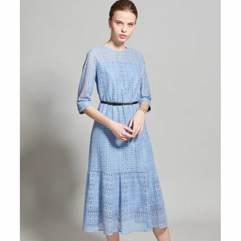 L Size Onward 大きいサイズ エルサイズオンワード Applaudir ストライプレース ワンピース ブルー系 44 通販 Lineポイント最大1 0 Get Lineショッピング