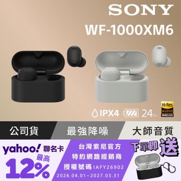 【Sony索尼】WF-1000XM6 旗艦真無線藍牙耳機 (公司貨 保固12+6個月)-黑色
