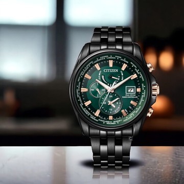 CITIZEN 星辰 亞洲限定款 光動能萬年曆電波手錶-AT9128-87X/綠X黑44mm