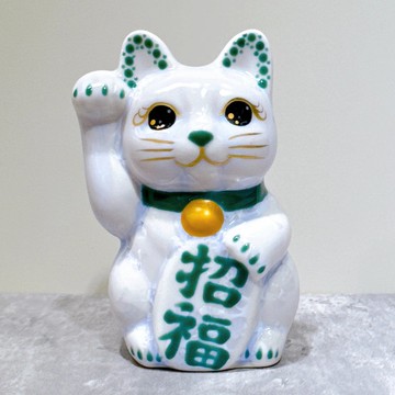 【祥瑞滿堂】日本清水燒招財貓 | 花結晶 藤 招福 右 特小