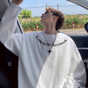 XS~XL 長袖 純棉  情侶T【YL1401-9】圓弧英文十字星 台灣製 MIT情侶裝 長袖T恤 男女可穿